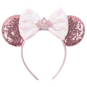 zhezesmila Shiny Mouse Ears Headband, Hot Chicken Ears with Sparkly Bow Hawaii-Headwear Decoration Hair Accessories for Girls Women Adult Kids Birthday Party