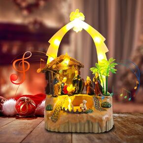 WONDER GARDEN Christmas Village Houses-Christmas Houses Village - Colorful Music Ice Skating Rink Christmas Villages Figurine with Christmas Tree, Skater, Market and Led Lights for Home Decor or Gift