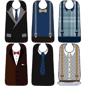 SATINIOR 6 Pack Adult Bibs for Eating Elderly Men Bibs with Crumb Catcher Waterproof Washable Clothing Protectors