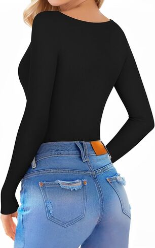 HERLOLLYCHIPS المرأة طويلة الأكمام بلايز مغرفة الرقبة هينلي زر أسفل مضلع جاهزة مثير عادية خريف شتاء تي شيرت تي شيرت in Kuwait