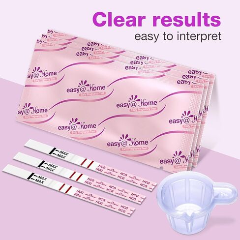 Easy@Home Pregnancy Test Strips: 20-HCG Tests with 20 Large Urine Cups| Accurate & Clear Detection in Saudi Arabia