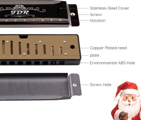 هارمونيكا C، بلوز أرمونيكا مفتاح C 10 فتحات 20 نغمة مع حافظة جهاز الفم القيثارة الموسيقية القياسية للأطفال المبتدئين والكبار والمعلمين المحترفين والآباء والطلاب والعام الجديد in Kuwait