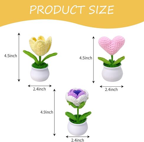 3pcs Crochet Flower Pot, Sunflower Red Rose Forget Me Not Small Potted Flowers, Mothers Day Valentines Gifts for Women Mom Wife in Saudi Arabia