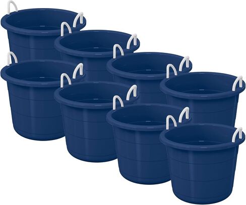 Life Story Large 17 Gallon Flexible Plastic Storage Bucket Container with Easy Grip Rope Handles for Indoor and Outdoor Storage, Black, 8 Pack in Kuwait