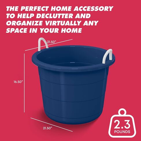 Life Story Large 17 Gallon Flexible Plastic Storage Bucket Container with Easy Grip Rope Handles for Indoor and Outdoor Storage, Black, 8 Pack in Kuwait