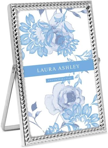 Laura Ashley 2x3 Silver Rope Metal Picture Frame (Vertical) with Pull-Out Easel Stand, Made for Tabletop, Counterspace, Shelf and Desk (2x3, Silver) in Kuwait