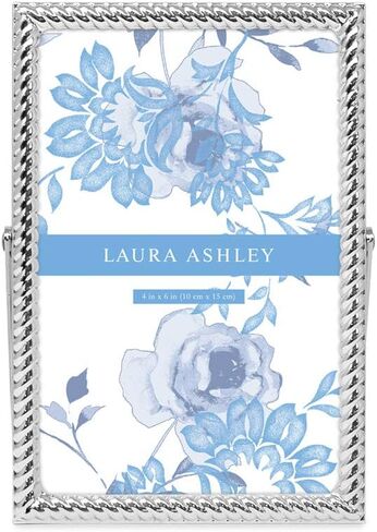 Laura Ashley 2x3 Silver Rope Metal Picture Frame (Vertical) with Pull-Out Easel Stand, Made for Tabletop, Counterspace, Shelf and Desk (2x3, Silver) in Kuwait