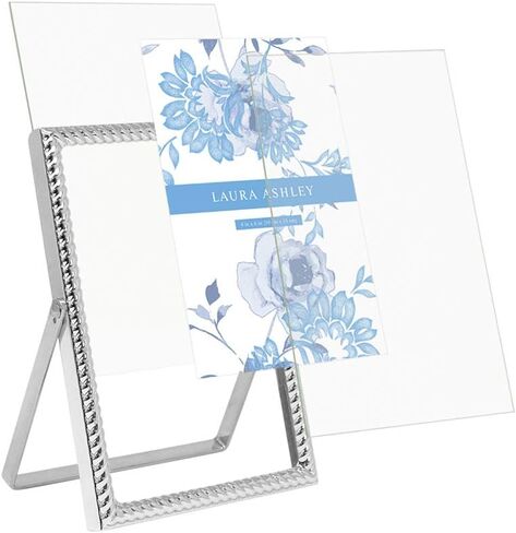 Laura Ashley 2x3 Silver Rope Metal Picture Frame (Vertical) with Pull-Out Easel Stand, Made for Tabletop, Counterspace, Shelf and Desk (2x3, Silver) in Kuwait