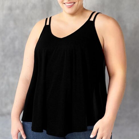 بالإضافة إلى حجم تانك القمم للنساء فلوي الخامس الرقبة السباغيتي حزام بروتيل الصيف بلا أكمام بلوزة عادية in Kuwait