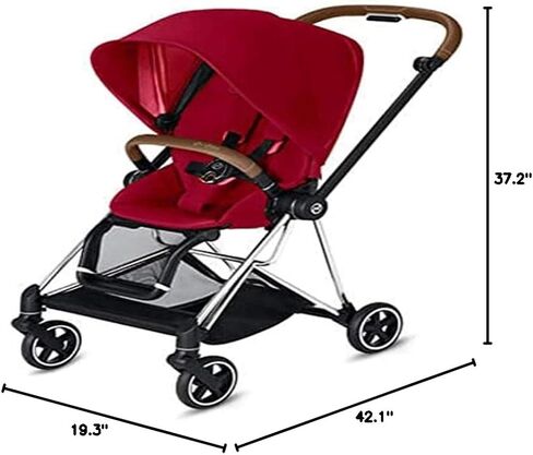عربة أطفال سايبكس ميوس 2 كاملة، قابلة للطي بيد واحدة، مقعد قابل للعكس، تعليق سلس لجميع العجلات، مساحة تخزين إضافية، مسند للساق قابل للتعديل، مقعد أحمر حقيقي بإطار من الكروم/البني in Kuwait