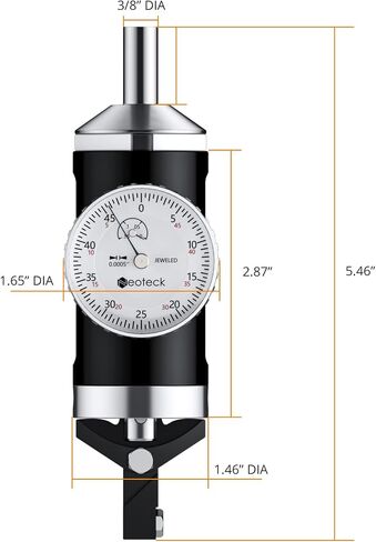Neoteck مؤشر مركزي محوري 0-0.15 بوصة/0.0005 بوصة مجموعة مؤشر الاتصال مع حقيبة تخزين، مؤشر دقيق للمحور المشترك لاختبار مركز آلة الطحن - فضي in Kuwait