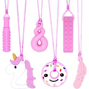 Chew Necklaces for Sensory Kids Girls, Chewy Necklace Sensory with ADHD,SPD,Autism, Teething or Special Needs, Silicone Adult Chew Toys for Kids Reduce Anxiety Fidgeting Pink