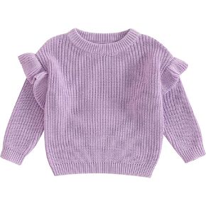 Mubineo Baby Girl Winter Clothes Basic Plain Cute Ruffle Sweater Toddler Kids Pullover Long Sleeve Newborn Sweaters