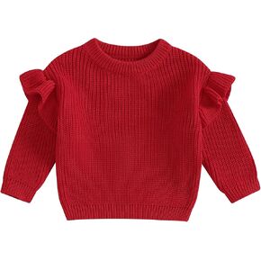 Mubineo Baby Girl Winter Clothes Basic Plain Cute Ruffle Sweater Toddler Kids Pullover Long Sleeve Newborn Sweaters in Kuwait