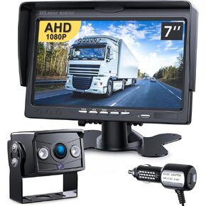 DVKNM Upgrade Dual Backup Camera Monitor Kit 7'' HD 1080P IP69 Waterproof Rearview Reversing Rear View Camera Monitor for Truck Trailer Semi-Trailer Box RV Pickup Truck Easy Installation (TZ102)