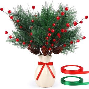 JUNEBRUSHS 6 Pcs Halloween Picks Artificial Pumpkin Stems Halloween Black Branches with 2 Roll Ribbons for Halloween Vase Bouquet Arrangement Wreath Table Centerpiece Home Party Decor