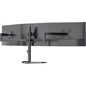 WALI Triple Monitor Stand, Free Standing Three LCD Monitor Fully Adjustable Desk Mount Fits 3 Screens up to 27 inch, 22 lbs Weight Capacity per Arm (MF003), Black