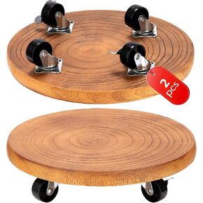 Yangbaga 2pack Plant Caddy 12’’Wood Duty Rolling Plant Stand with 2 360° Lockable Caster Wheels,Indoor Outdoor on Roller Patio/Flower Pot/Succulent Pots