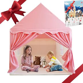 TTLOJ Gift for Christmas Cottage Style Play Tents with Small String Lights for Boys Girls, Castle Tent, Large Playhouse Toy for Toddler Play House, Teepee Tent Indoor Outdoor