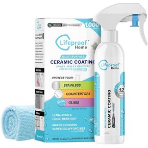 Lifeproof Home Ceramic Coating Spray Kit - Shine, Seal, & Protect Stainless Steel, Appliances, Countertops, Glass & More Kitchen + Bath Surfaces - Repels Stains, Grime, Fingerprints, Liquids & More!