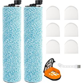فرشاة بديلة من MXZONE تناسب Shark WD100 WD101 WD200 WD201 AW201 Series HydroVac Vacuum، الجزء # WDB1 WDB2 WDFF1 WDFF2 WDB1F2 (2 بكرات فرشاة + 4 مرشحات إسفنجية)