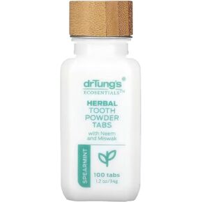 DrTung’s Herbal Toothpowder Tablets – Fluoride Free Toothpaste Tabs, Travel Size Toothpaste, TSA Compliant, Vegan, Plastic Free, Chewable Tablets – Spearmint (100 Tabs)