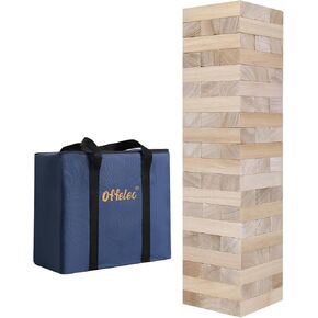 Offelec Large Tumble Tower Game, Giant Wooden Blocks Lawn Yard Games 1.8 FT Tall Grows to 3.6 FT with Carry Case Outdoor Timber Stacking Game Night Toy Gift for Kids Adults Family 6'x2'x1.2'x54pcs