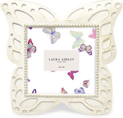 إطار صورة على شكل فراشة من الراتنج الوردي الأفقي مقاس 4x6 من Laura Ashley مع حواف منقطة، وإطار صورة مع حامل من القماش الأسود، مصنوع للعرض على سطح الطاولة والتعليق على الحائط (6x4، وردي) in Kuwait