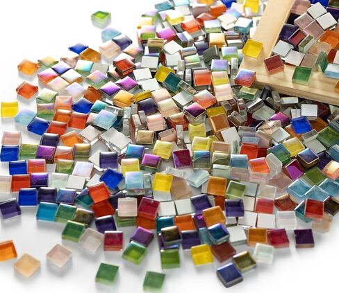 Lanyani Variety of White Glass Mosaic Tiles Assortments for DIY Crafts, Iridescent Glass Mosaic Pieces Bulk for Mosaic Art Making Supplies in Kuwait