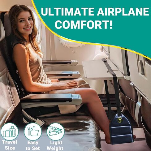 Airplane Foot Rest (PU Leather) Foot Hammock for Plane Travel Footrest with Memory Foam Foot and Heel Hammock Airplane Travel Accessories in Kuwait