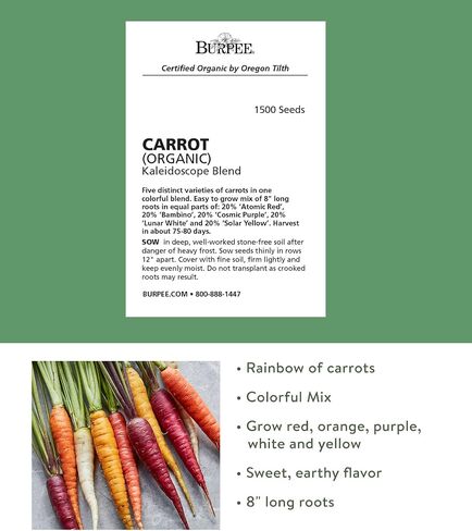 Burpee Kaleidoscope Blend Carrot Seeds | 1500 Non-GMO Seeds | Rainbow Carrot Seeds for Planting | Vegetable Seeds for Planting Home Garden | Five Colors: Red, Orange, Purple, White, and Yellow in Saudi Arabia