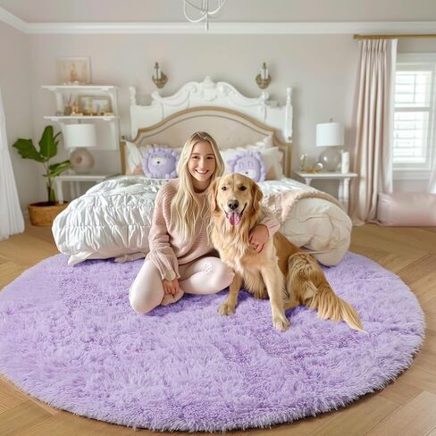 PAGISOFE Pink Round Rug 4Ft for Girls Room Kids Bedroom, Fluffy Shaggy Soft Fuzzy Circle Area Rugs for Girls Bedroom Kids Home Decor Aesthetic, Plush Furry Throw Cute Baby Girl Nursery Room Rug in Saudi Arabia