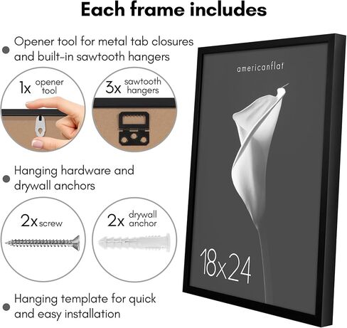 إطار ملصق Americanflat مقاس 16 × 24 باللون الأسود - إطار قولبة عميق مع غطاء زجاجي ومعدات تعليق متضمنة لعرض الحائط in Kuwait