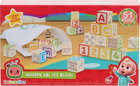 CoComelon JJ & Friends Wood Block Set, 30-Pieces, Recycled Wood, Officially Licensed Kids Toys for Ages 18 Month by Just Play in Saudi Arabia