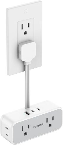 Small Extension Cord 6 inch, TESSAN Thin Flat Plug Power Strip with 4 AC Outlets 3 USB (1 USB C) Ports, Silm Charging Station Desk Organizers for Home Bedroom Hotel Office Desktop Accessories in Saudi Arabia
