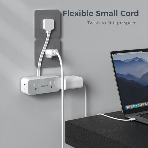 Small Extension Cord 6 inch, TESSAN Thin Flat Plug Power Strip with 4 AC Outlets 3 USB (1 USB C) Ports, Silm Charging Station Desk Organizers for Home Bedroom Hotel Office Desktop Accessories in Saudi Arabia