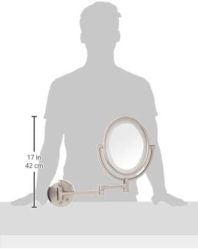 JERDON Two-Sided Wall-Mounted Makeup Mirror with Lights - Lighted Makeup Mirror with 10X Magnification & Wall-Mount Arm - Oval Mirror with Nickel Finish Wall Mount - Model HL9515NL in Saudi Arabia