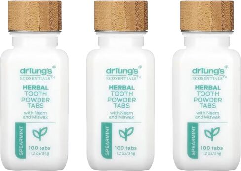 DrTung’s Herbal Toothpowder Tablets – Fluoride Free Toothpaste Tabs, Travel Size Toothpaste, TSA Compliant, Vegan, Plastic Free, Chewable Tablets – Spearmint (100 Tabs) in Saudi Arabia