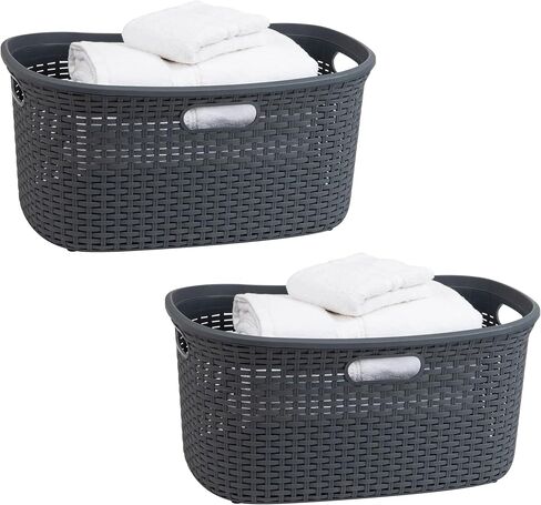 Mind Reader Basket Collection, Laundry Basket, 40 Liter (10kg/22lbs) Capacity, Cut Out Handles, Ventilated, Set of 2, Pink in Kuwait