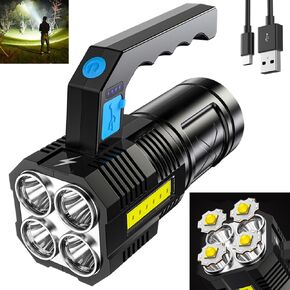 Wrrozz LED Flashlight USB Rechargeable, Super Brightest Flashlight with Sidelight and Hooks, 8 Modes Lighting, 19X LED, High Powered, Waterproof Tactical Torch Camping Portable Handheld