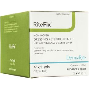 RiteFix Non-Woven Dressing Retention Tape - 2" x 11 yds - with Easy Release S-Curve Liner for Convenient Application, Moisture and Air Permeable, Hypoallergenic Adhesive, Non Sterile, Latex Free
