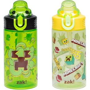 Zak Designs Disney Frozen 2 Kids Water Bottle Set with Reusable Straws and Built in Carrying Loops, Made of Plastic, Leak-Proof Designs (Elsa & Anna, 16 oz, BPA-Free, 2pc Set)