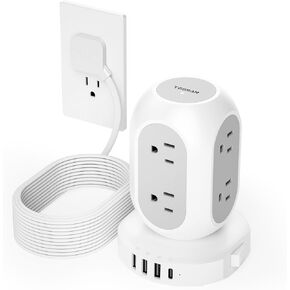 Surge Protector Power Strip Tower, TESSAN Flat Plug Extension Cord 10 Ft with 8 AC Multiple Outlets 4 USB Ports (1 USB C), 1050J Desk Charging Station for Home, Office Supplies, Dorm Room Essentials