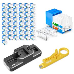 VCE RJ45 Cat6 Keystone Jacks UL Listed 50-Pack, UTP Ethernet Keystone Jacks with Keystone Punch Down Stand Tool and Wire Stripper Cutter