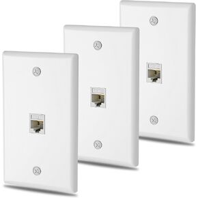3-Pack Cat6 Ethernet Wall Plate Outlet, Single Gang Keystone Jack Wall Plate with RJ45 Keystone Inline Coupler insert, Female to Female Cat6 Keystone Coupler Matte Wall Plate, White