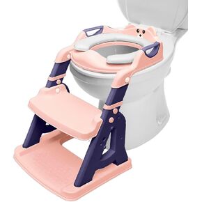 2-in-1 Potty Training Seat: Toddler Potty Training Toilet, Toddler Step Stool for Boys Girls! Potty Training Seat with Splash Guard, Anti Slip Pad & 5 Levels Height Adjustments! (Gray)