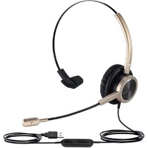 USB Headset for Microsoft Teams, Zoom Meeting Headset with Noise Cancelling Mic, Mute Button and in-Line Volume Control, PC Headphones for Video Conference Calls, Wired Laptop Headset for Computer