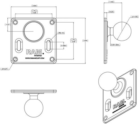 RAM Mounts 100x100mm VESA Plate with Ball RAM-246U with C Size 1.5" Ball in Saudi Arabia