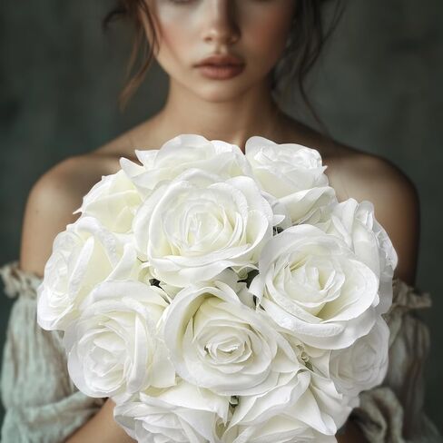 IMQing 24 قطعة من زهور الورد الاصطناعية للديكور، 20 بوصة من الزهور الاصطناعية مع سيقان طويلة، ورود وهمية مع أشواك لتزيين حفلات الزفاف المنزلية (24، أحمر) in Kuwait