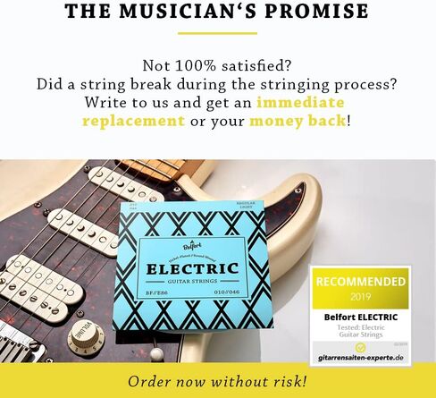 أوتار جيتار BELFORT® للجيتار الكهربائي، أوتار للجيتار الإلكتروني مصنوعة من الفولاذ المطلي بالنيكل - بما في ذلك. 4 اختيارات + سلسلة E عالية جدًا in Kuwait
